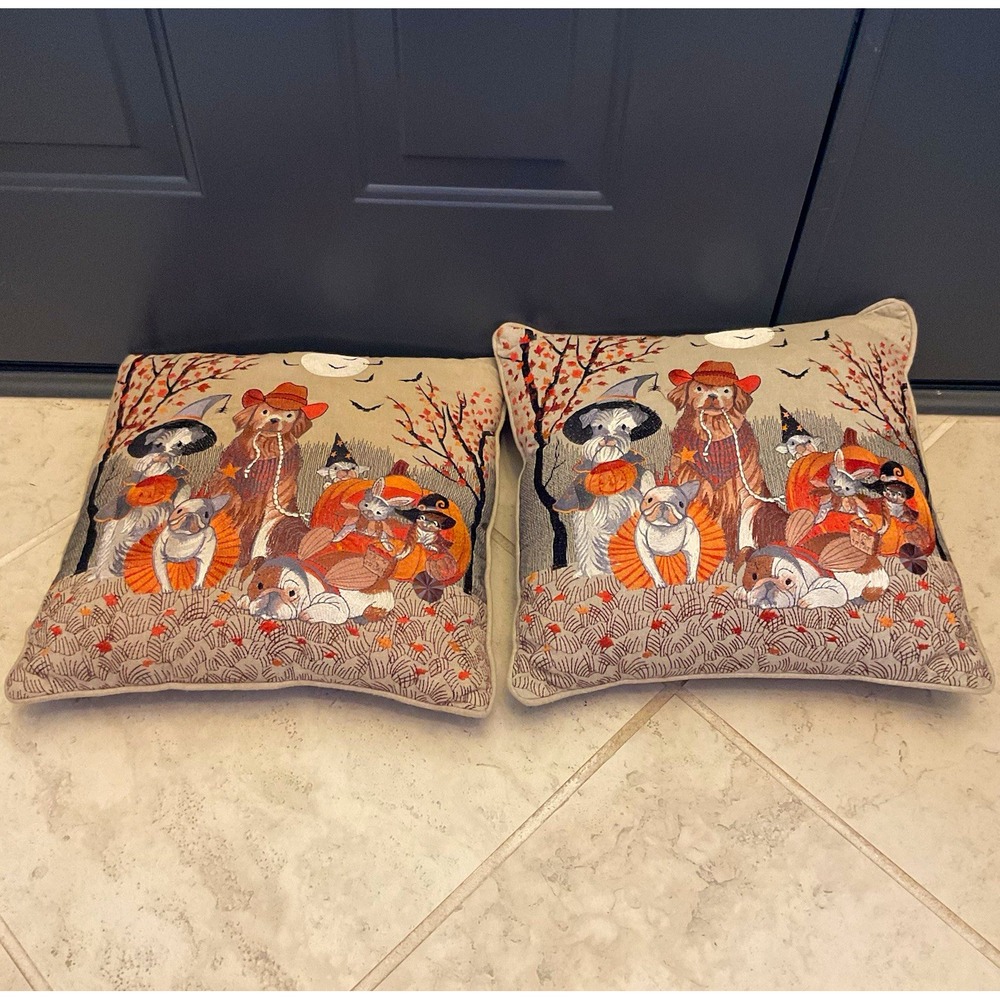 Pier 1 Halloween Animal Print Square Sofa Cushion Throw Pillow 15 x 15 Set of 2
